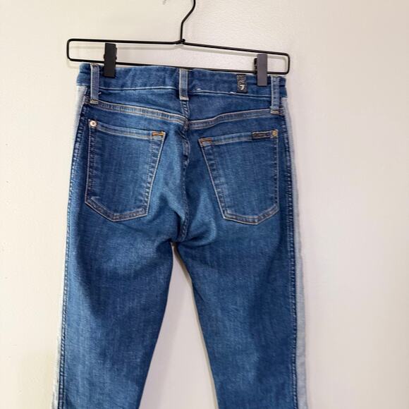 7 For All Mankind Two Toned Side Striped Skinny Leg Jeans Mid Rise Raw Hem Sz 24 - Picture 8 of 14